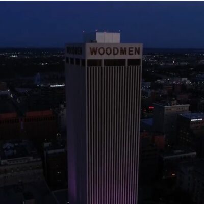 WoodmenLife Tower Halloween 2019 Lighting