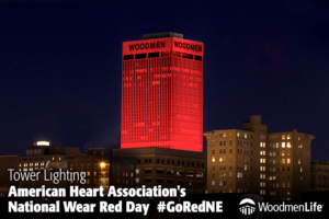 WoodmenLife Tower lights red