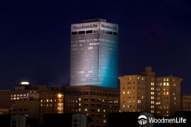 WoodmenLife Tower in Light Pink and Light Blue
