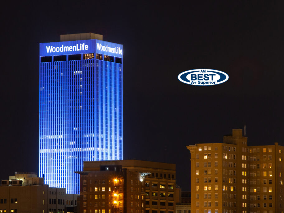 WoodmenLife Tower at night